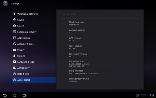 The ASUS Eee Pad Slider currently runs on Android 3.1, which can be upgraded to Android 3.2.