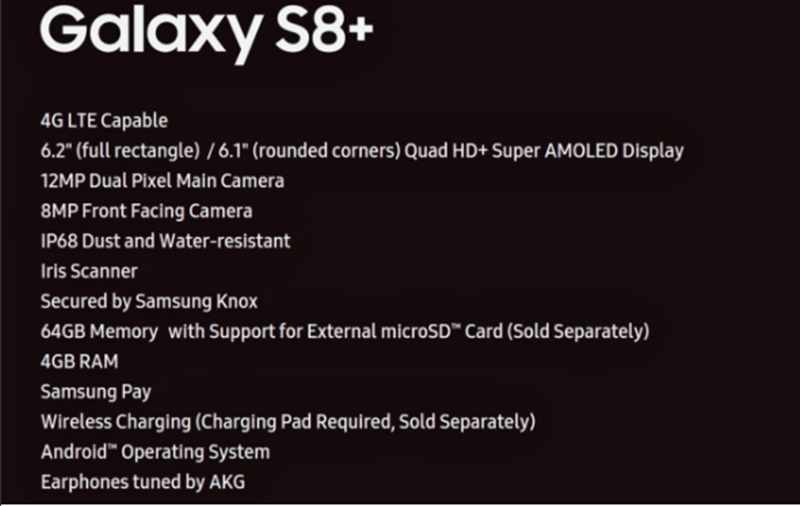 Specs sheet for Galaxy S8+ leaked