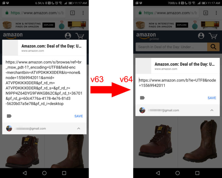 The latest version of Chrome on mobile automatically cleans up messy URLs