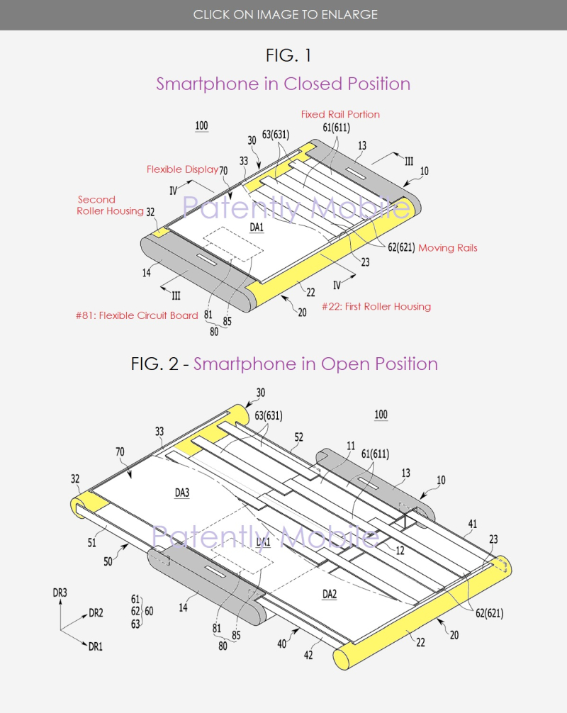 Samsung has received a patent for a smartphone with an expandable pull out display