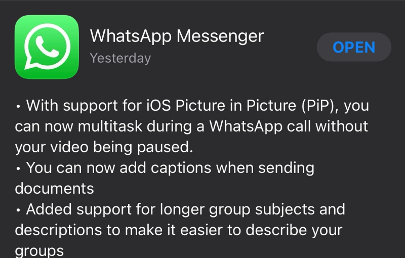 WhatsApp rolls out pictureinpicture for video calls on iOS app